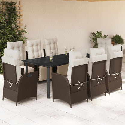 Set da Pranzo da Giardino 9pz con Cuscini Marrone in Polyrattan | homemem39