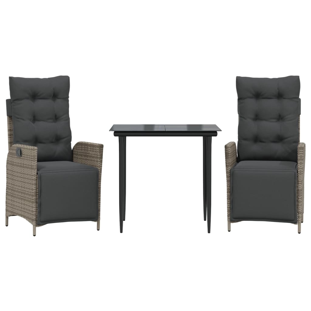 Set da Pranzo da Giardino 3 pz con Cuscini in Polyrattan Grigio - homemem39