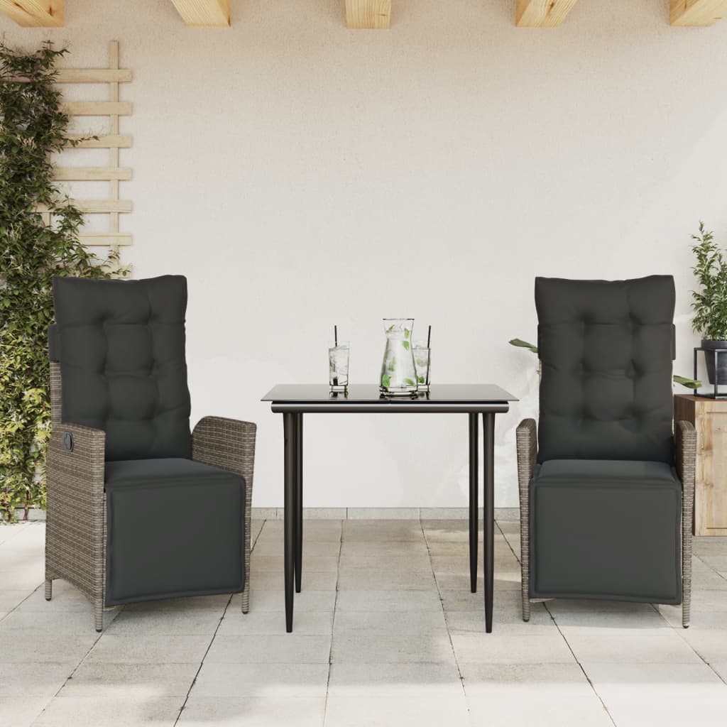 Set da Pranzo da Giardino 3 pz con Cuscini in Polyrattan Grigio | homemem39