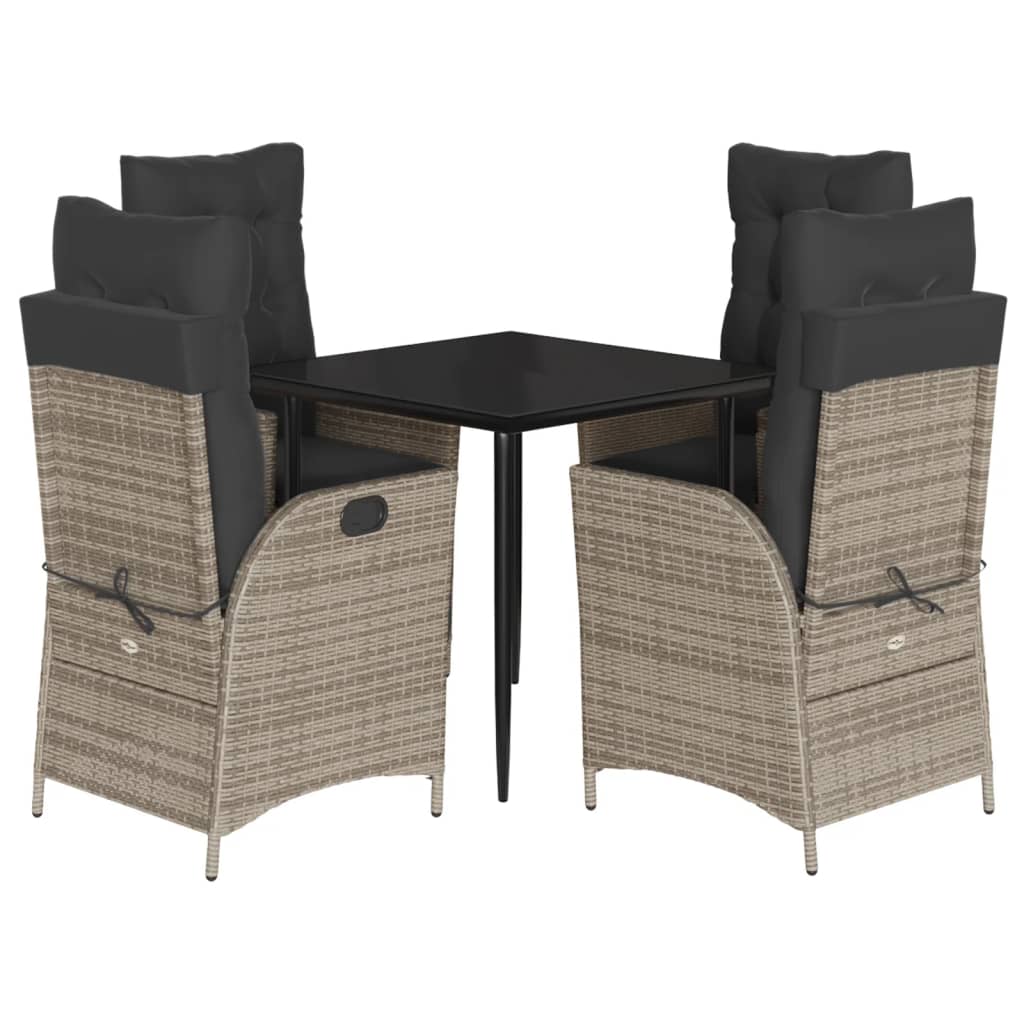 Set da Pranzo da Giardino 5 pz con Cuscini in Polyrattan Grigio | homemem39