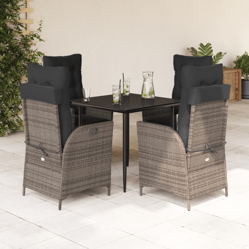 Set da Pranzo da Giardino 5 pz con Cuscini in Polyrattan Grigio - homemem39