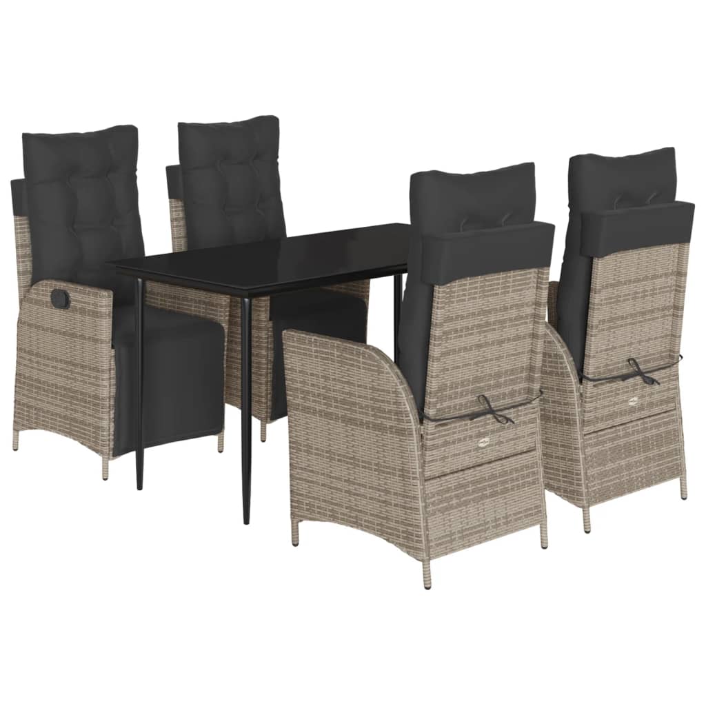 Set da Pranzo da Giardino 5 pz con Cuscini in Polyrattan Grigio | homemem39