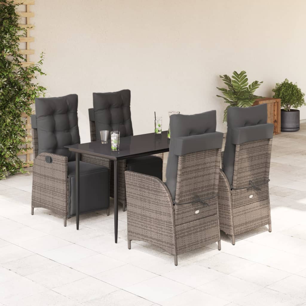 Set da Pranzo da Giardino 5 pz con Cuscini in Polyrattan Grigio | homemem39