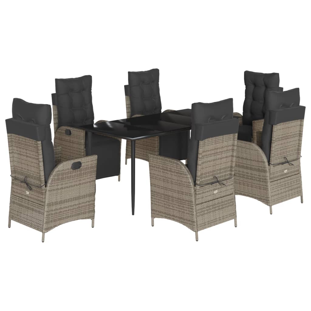 Set da Pranzo da Giardino 7 pz con Cuscini in Polyrattan Grigio | homemem39