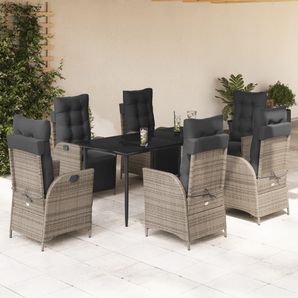 Set da Pranzo da Giardino 7 pz con Cuscini in Polyrattan Grigio | homemem39