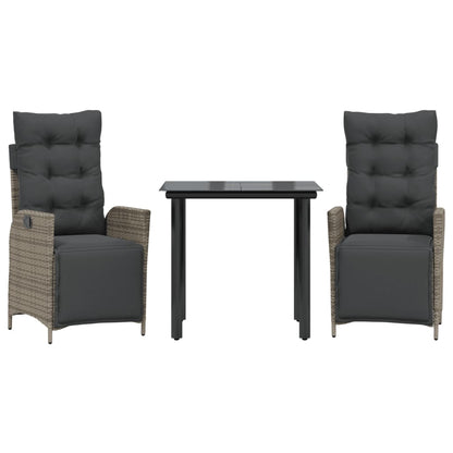 Set da Pranzo da Giardino 3 pz con Cuscini in Polyrattan Grigio | homemem39
