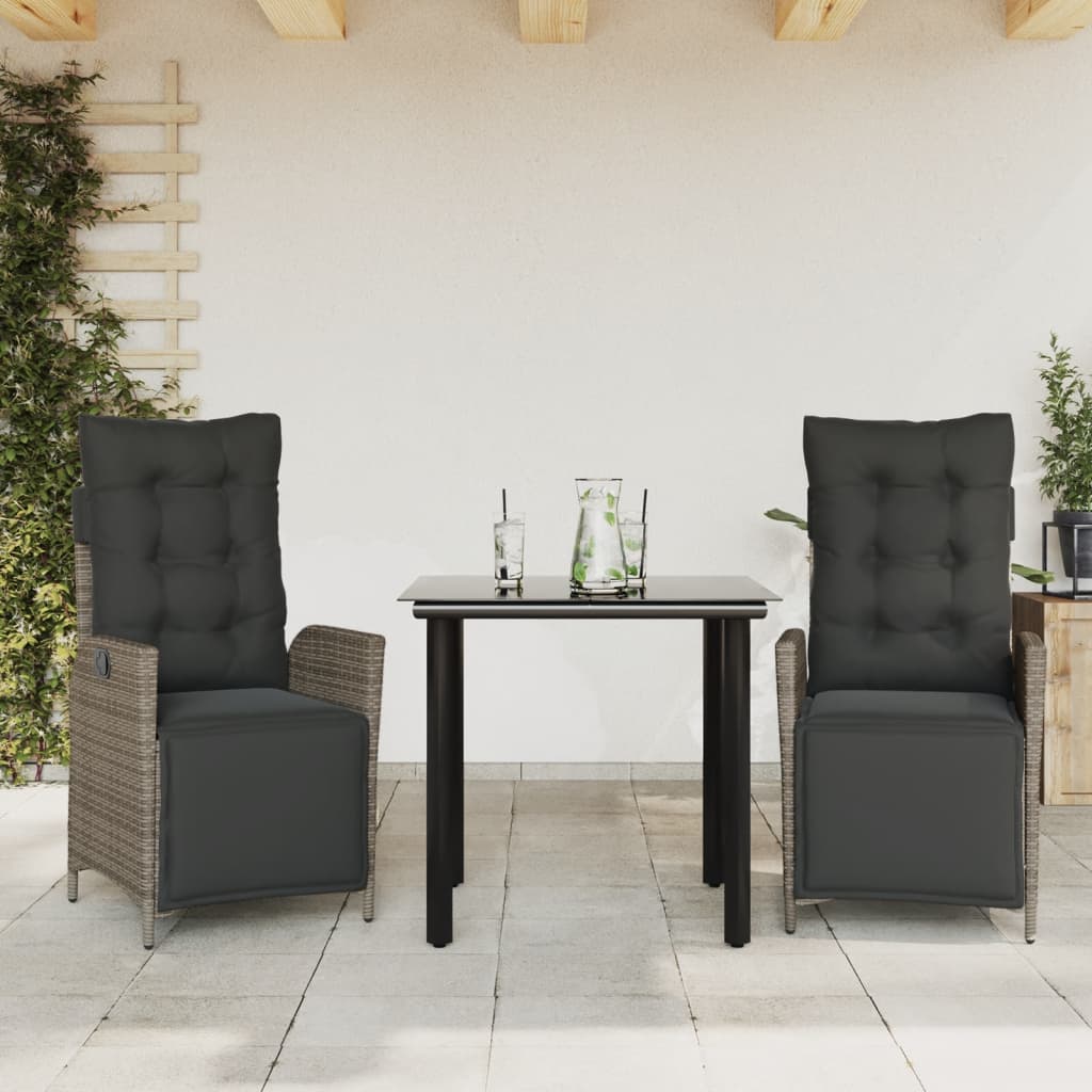 Set da Pranzo da Giardino 3 pz con Cuscini in Polyrattan Grigio | homemem39