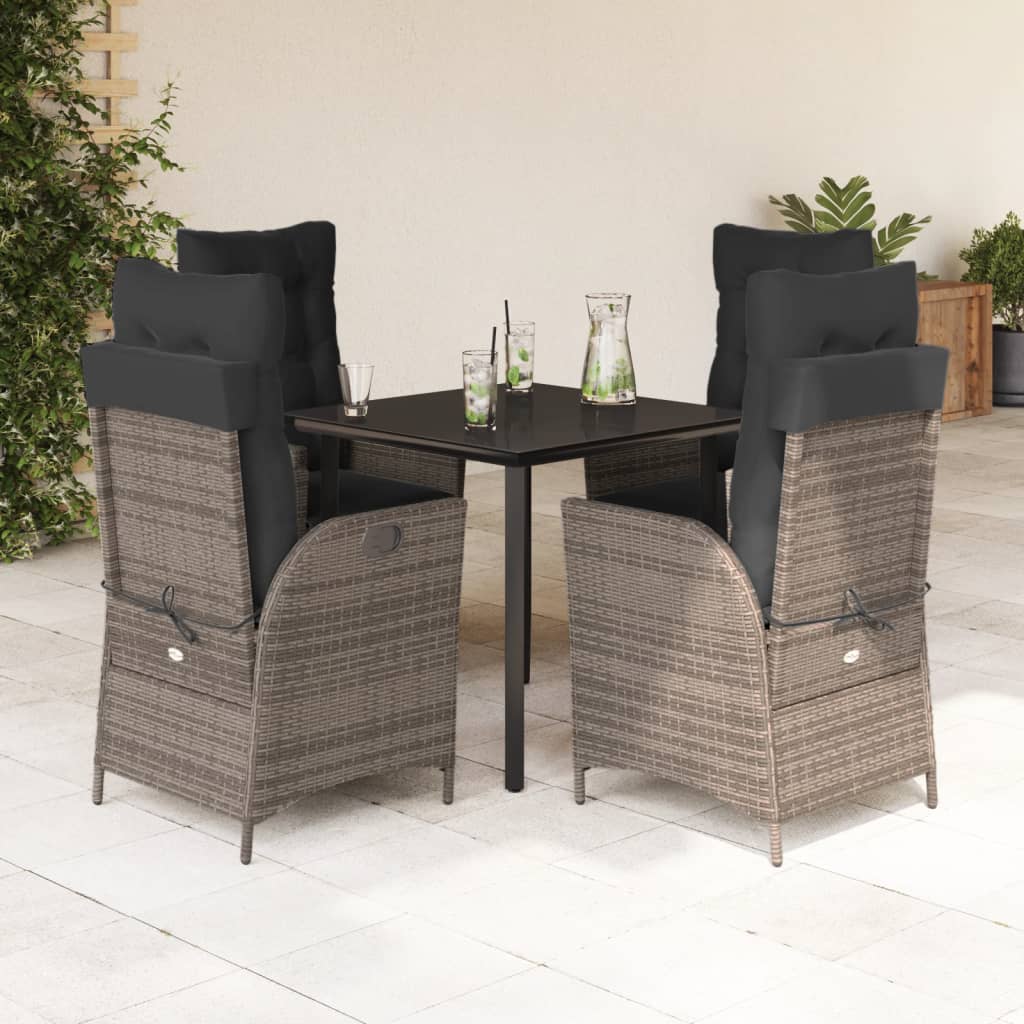 Set da Pranzo da Giardino 5 pz con Cuscini in Polyrattan Grigio - homemem39