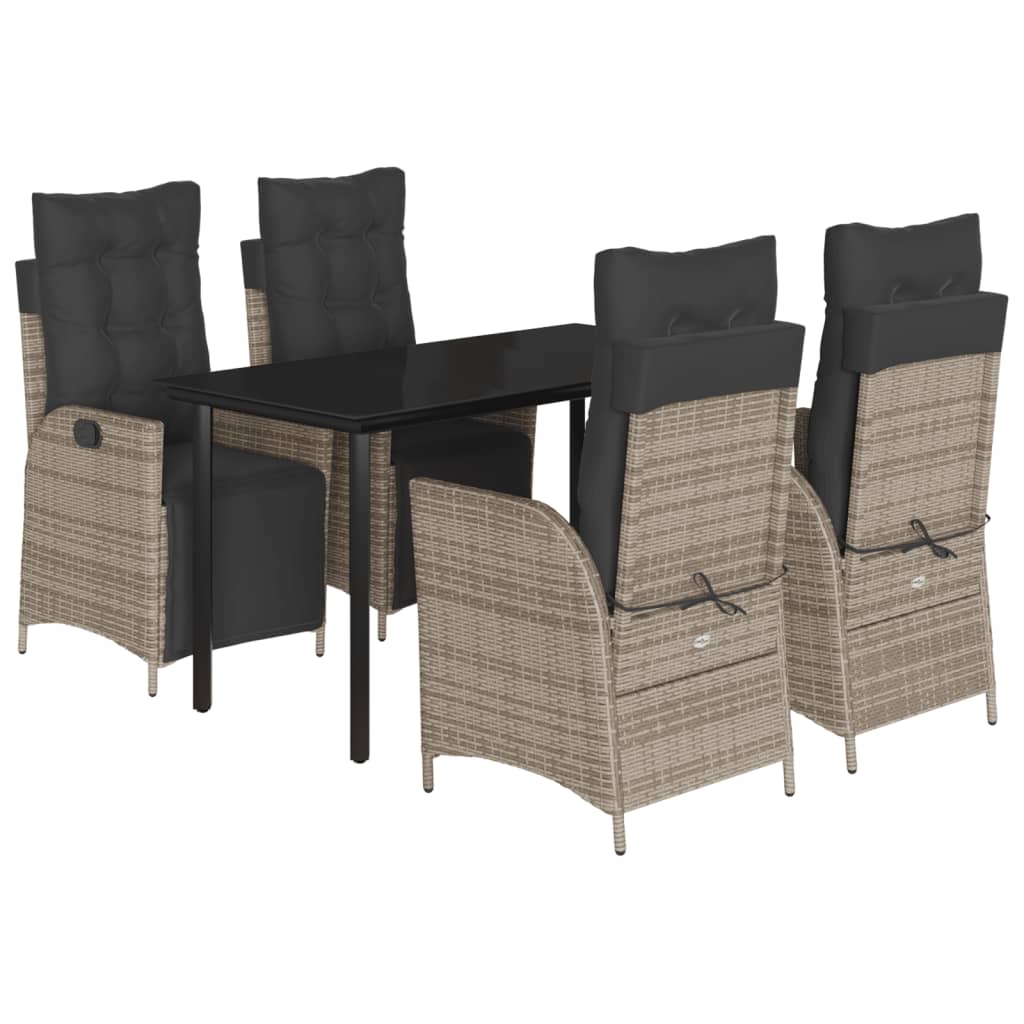 Set da Pranzo da Giardino 5 pz con Cuscini in Polyrattan Grigio - homemem39