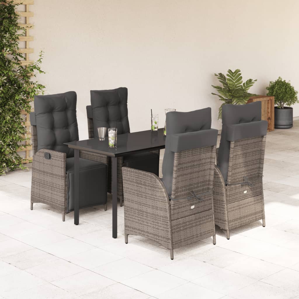 Set da Pranzo da Giardino 5 pz con Cuscini in Polyrattan Grigio | homemem39