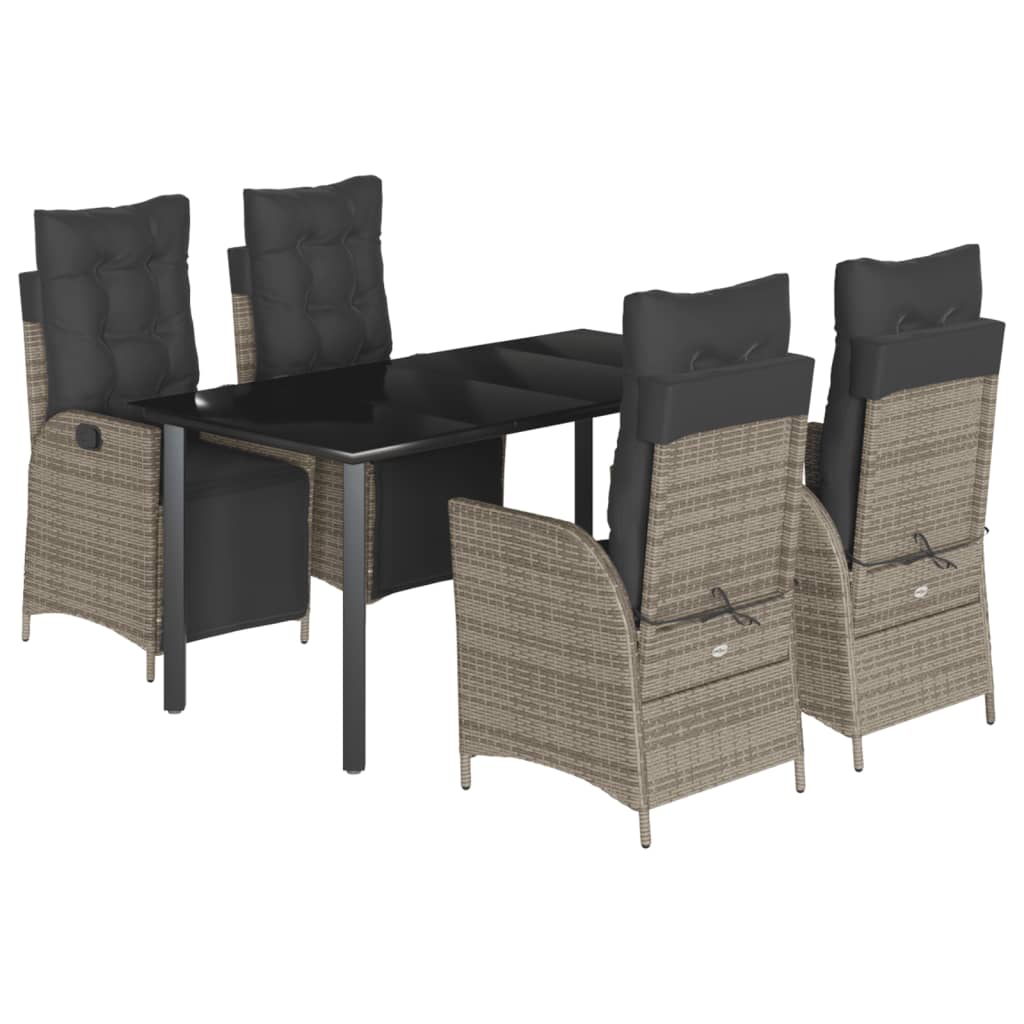 Set da Pranzo da Giardino 5 pz con Cuscini in Polyrattan Grigio | homemem39