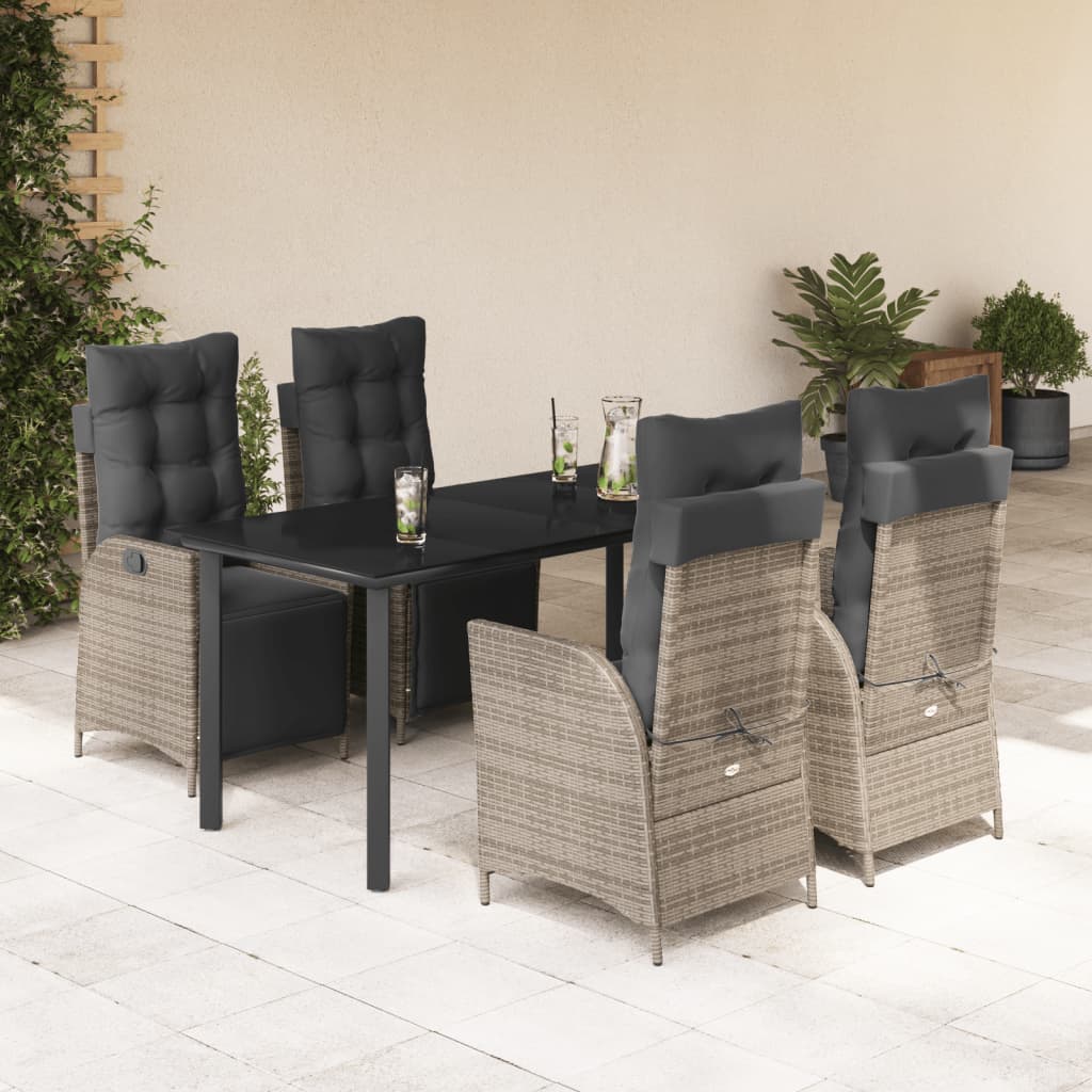 Set da Pranzo da Giardino 5 pz con Cuscini in Polyrattan Grigio - homemem39