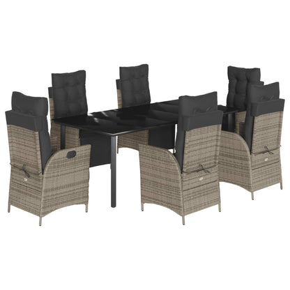 Set da Pranzo da Giardino 7 pz con Cuscini in Polyrattan Grigio