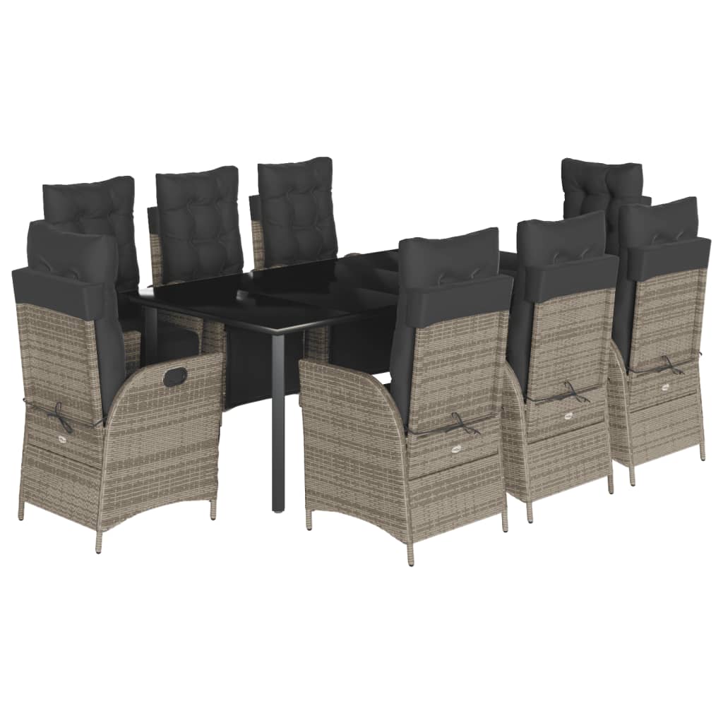Set da Pranzo da Giardino 9 pz con Cuscini in Polyrattan Grigio - homemem39