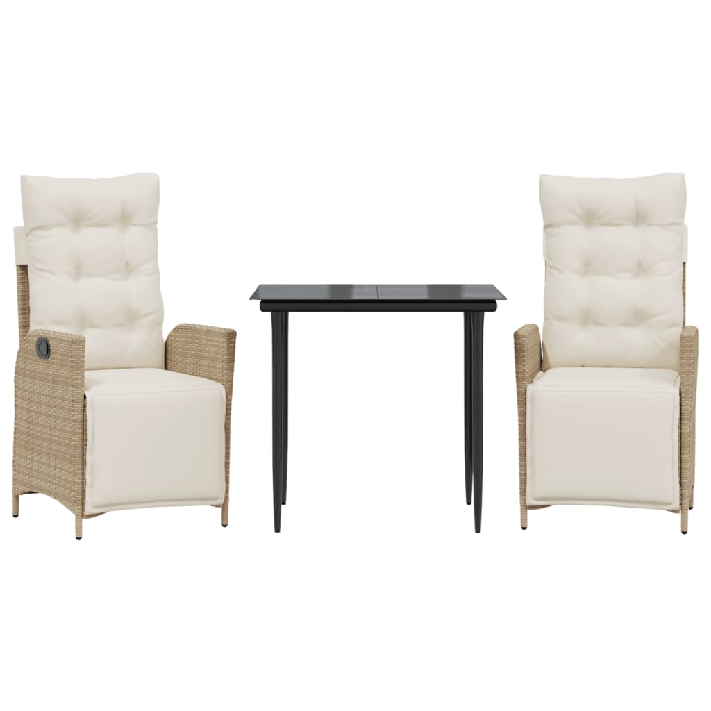 Set da Pranzo da Giardino 3 pz con Cuscini Beige in Polyrattan | homemem39
