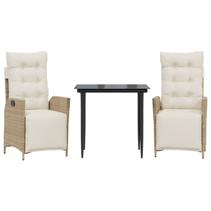 Set da Pranzo da Giardino 3 pz con Cuscini Beige in Polyrattan | homemem39