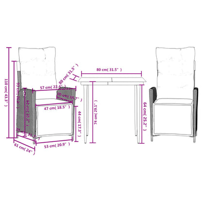 Set da Pranzo da Giardino 3 pz con Cuscini Beige in Polyrattan | homemem39