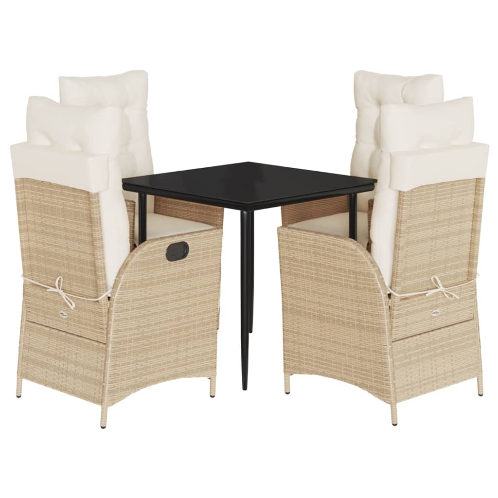 Set da Pranzo da Giardino 5 pz con Cuscini Beige in Polyrattan - homemem39