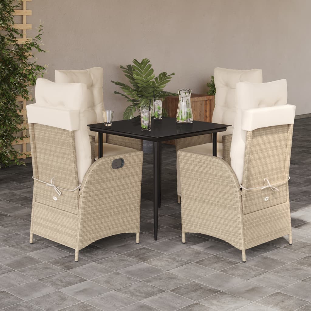 Set da Pranzo da Giardino 5 pz con Cuscini Beige in Polyrattan - homemem39