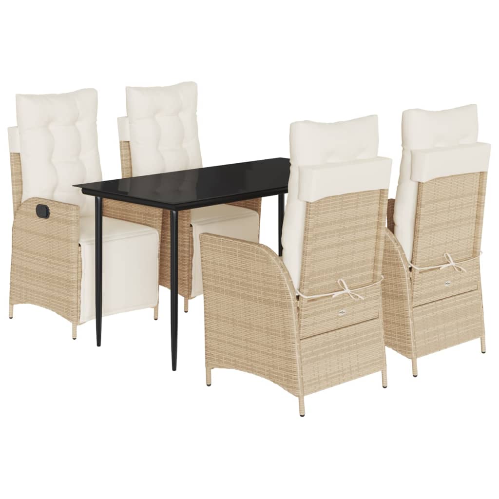 Set da Pranzo da Giardino 5 pz con Cuscini Beige in Polyrattan - homemem39