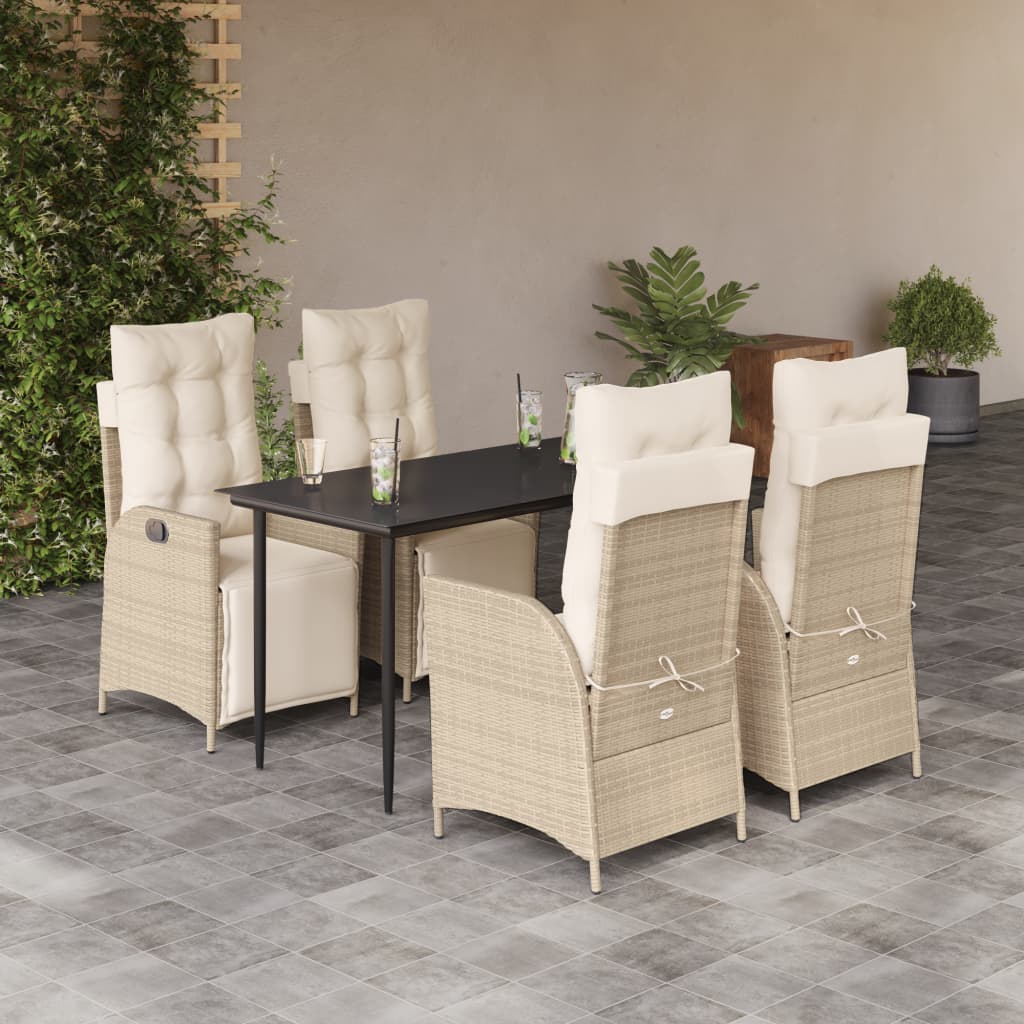 Set da Pranzo da Giardino 5 pz con Cuscini Beige in Polyrattan | homemem39