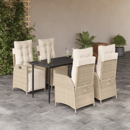 Set da Pranzo da Giardino 5 pz con Cuscini Beige in Polyrattan - homemem39