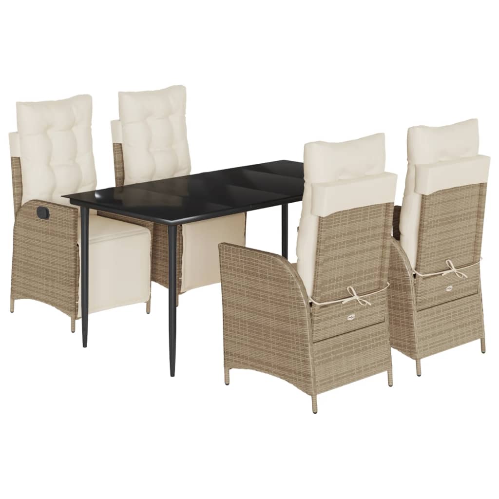 Set da Pranzo da Giardino 5 pz con Cuscini Beige in Polyrattan - homemem39