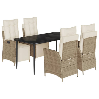 Set da Pranzo da Giardino 5 pz con Cuscini Beige in Polyrattan - homemem39