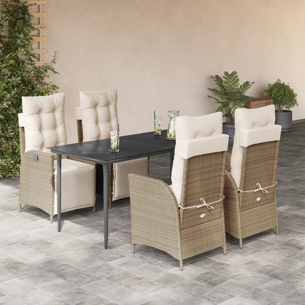 Set da Pranzo da Giardino 5 pz con Cuscini Beige in Polyrattan | homemem39