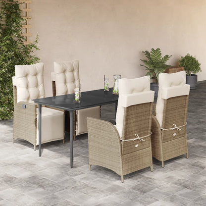 Set da Pranzo da Giardino 5 pz con Cuscini Beige in Polyrattan | homemem39