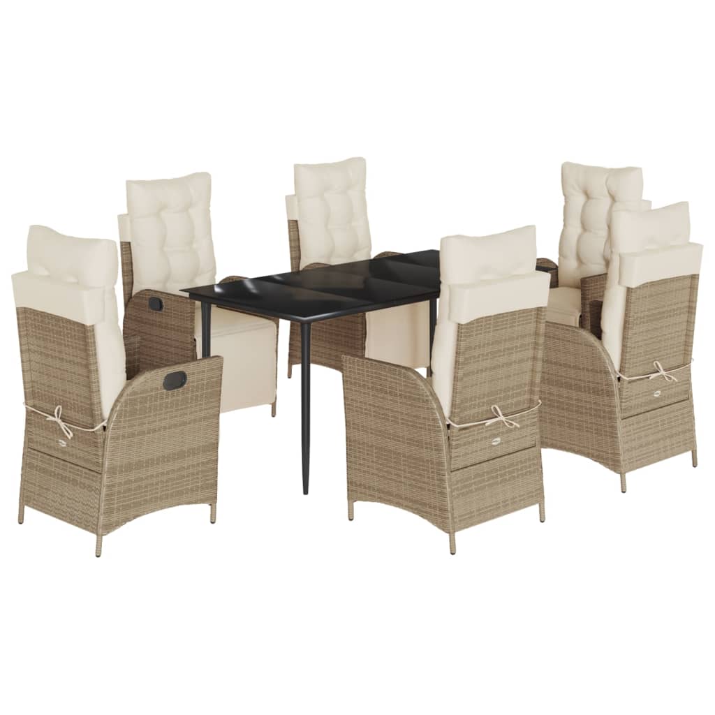 Set da Pranzo da Giardino 7 pz con Cuscini Beige in Polyrattan - homemem39