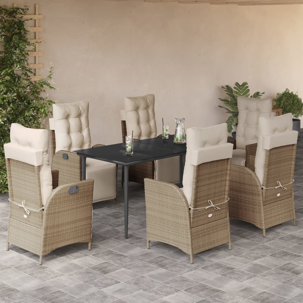Set da Pranzo da Giardino 7 pz con Cuscini Beige in Polyrattan - homemem39