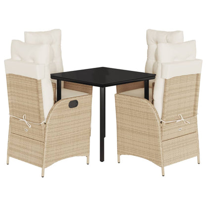 Set da Pranzo da Giardino 5 pz con Cuscini Beige in Polyrattan | homemem39