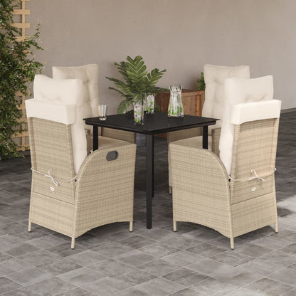 Set da Pranzo da Giardino 5 pz con Cuscini Beige in Polyrattan | homemem39