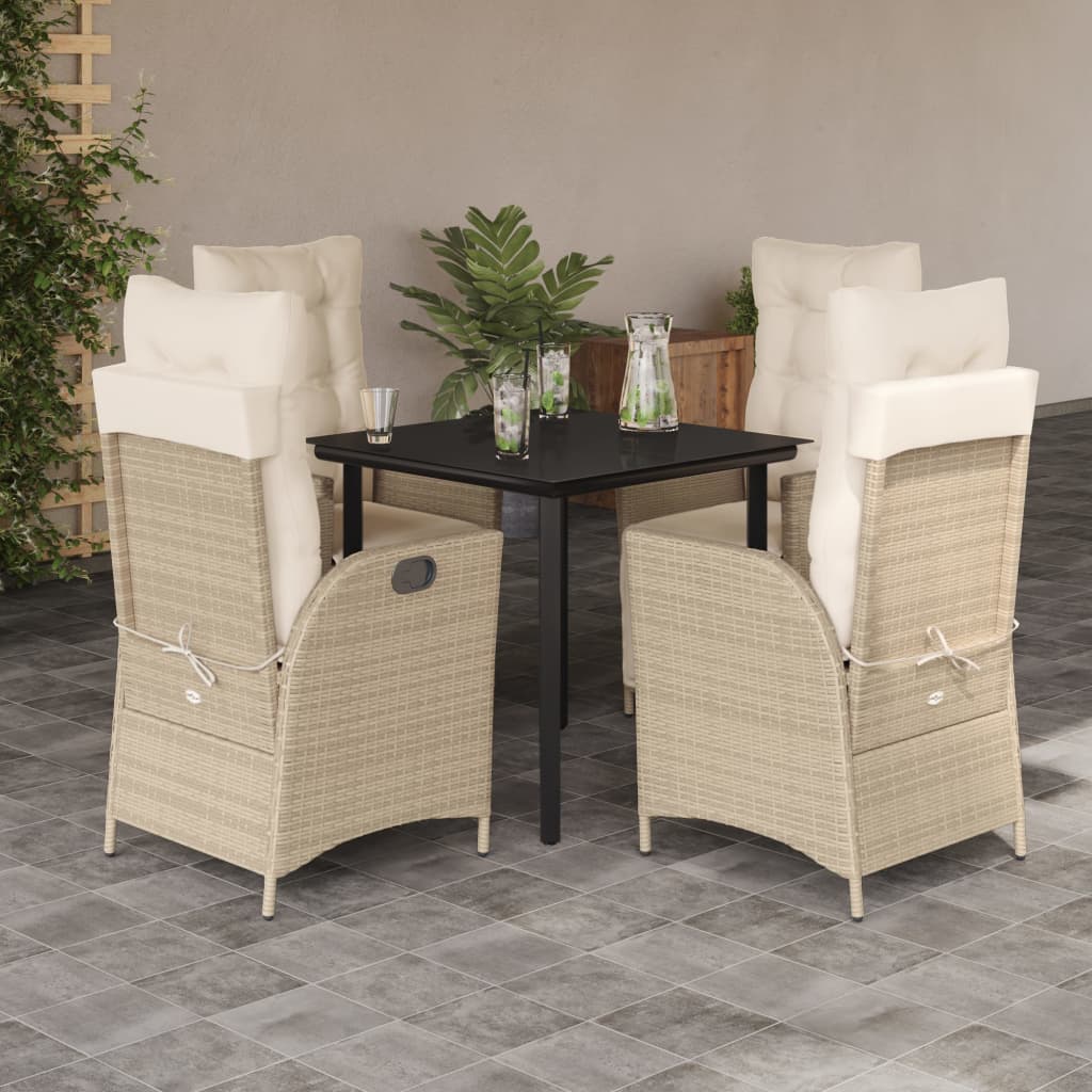 Set da Pranzo da Giardino 5 pz con Cuscini Beige in Polyrattan - homemem39