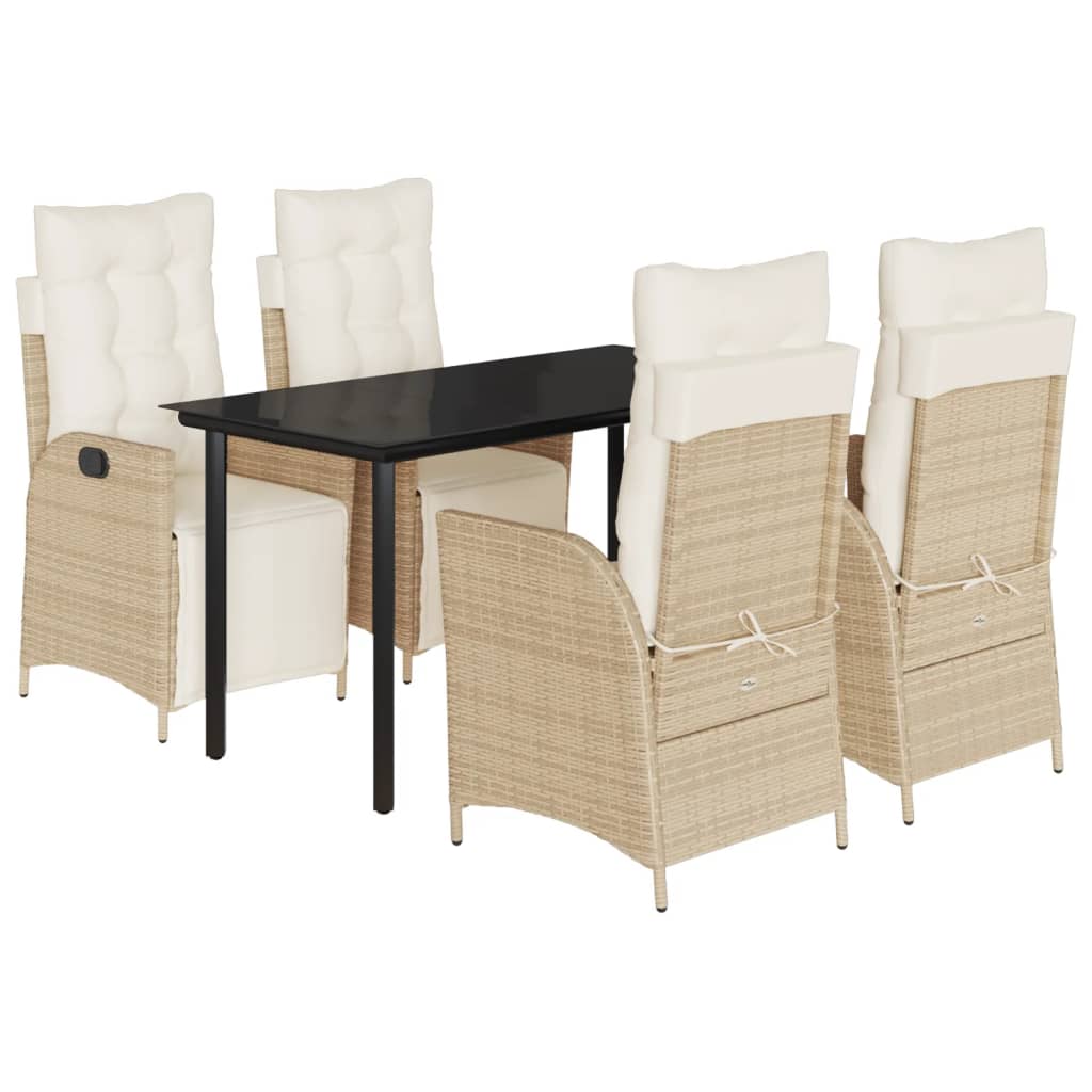 Set da Pranzo da Giardino 5 pz con Cuscini Beige in Polyrattan | homemem39