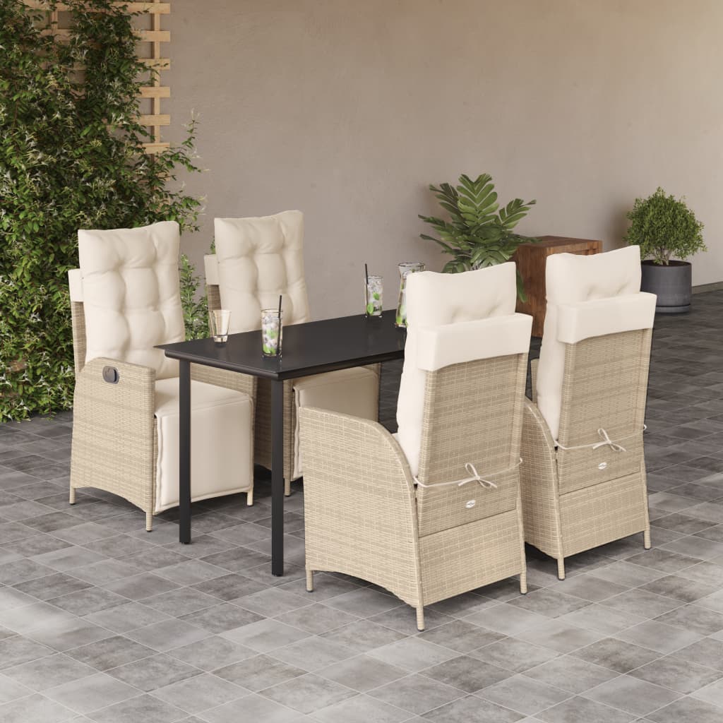Set da Pranzo da Giardino 5 pz con Cuscini Beige in Polyrattan | homemem39