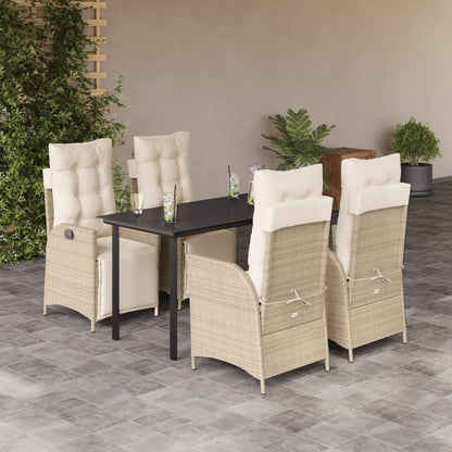 Set da Pranzo da Giardino 5 pz con Cuscini Beige in Polyrattan | homemem39