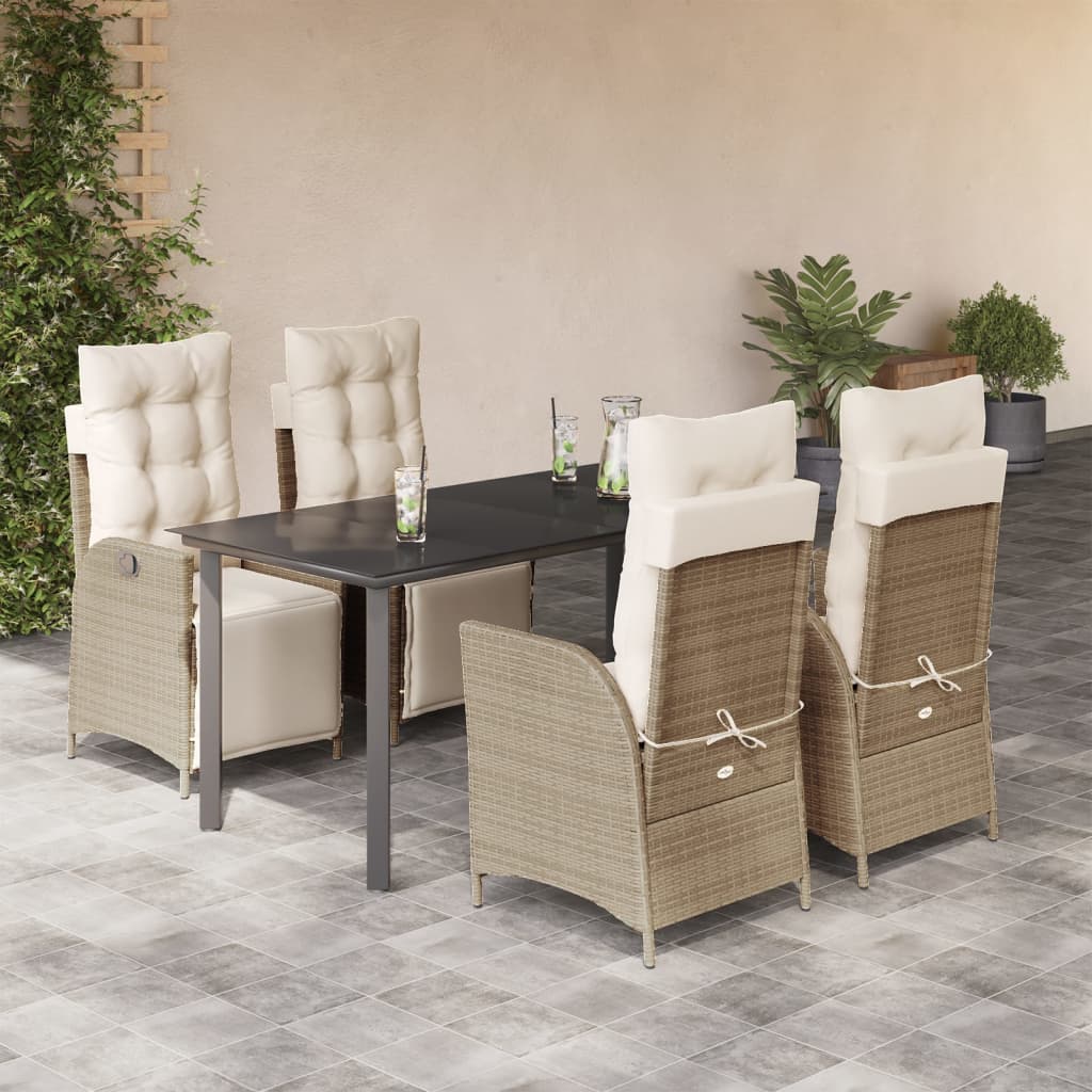 Set da Pranzo da Giardino 5 pz con Cuscini Beige in Polyrattan | homemem39