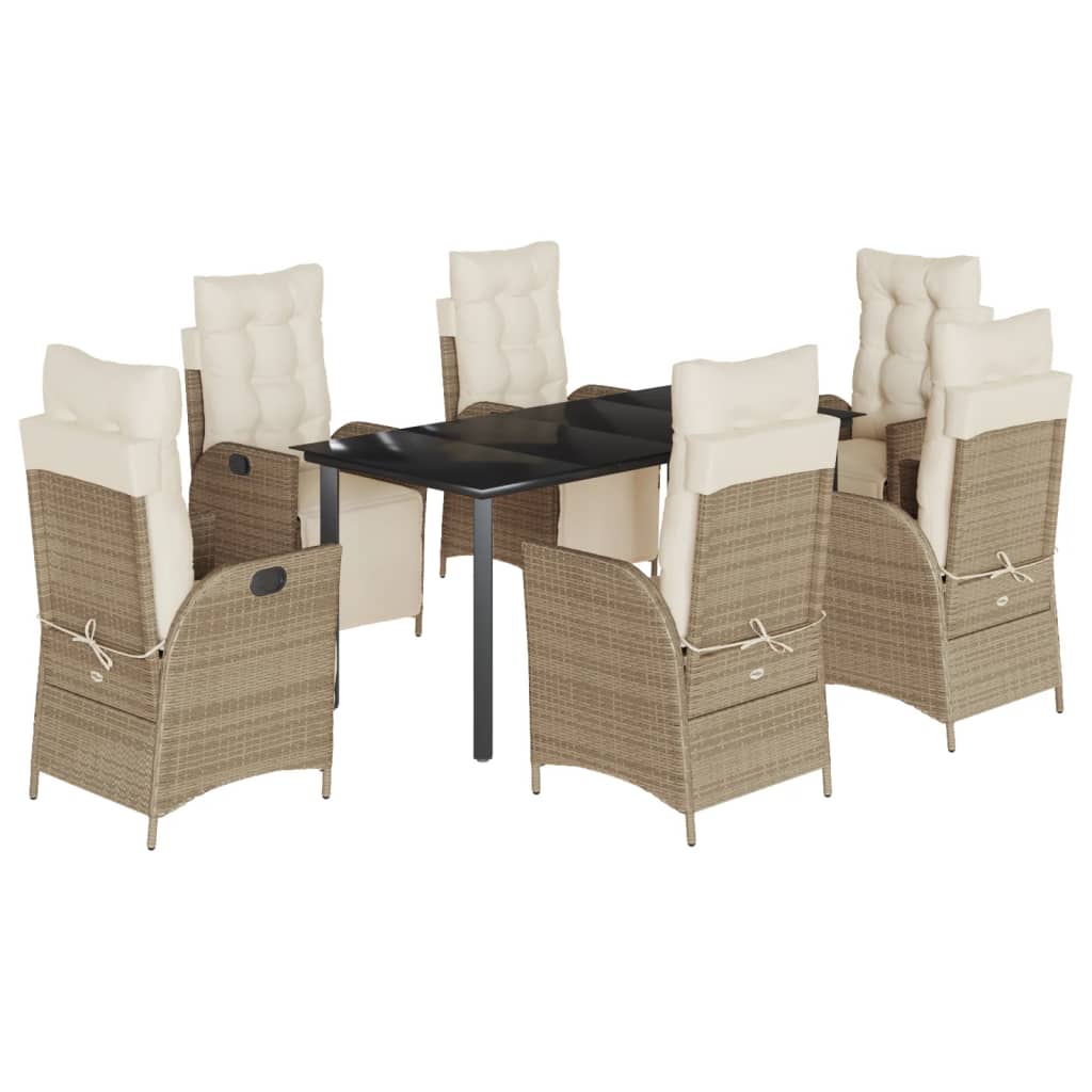 Set da Pranzo da Giardino 7 pz con Cuscini Beige in Polyrattan | homemem39