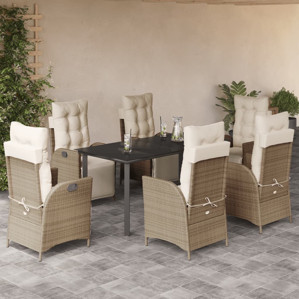 Set da Pranzo da Giardino 7 pz con Cuscini Beige in Polyrattan | homemem39