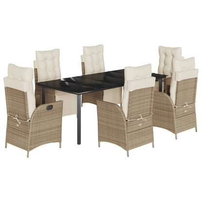 Set da Pranzo da Giardino 7 pz con Cuscini Beige in Polyrattan - homemem39