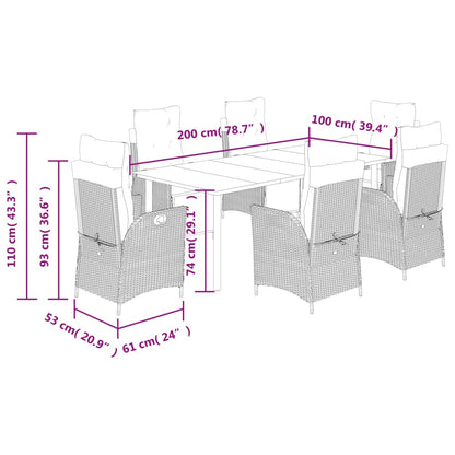 Set da Pranzo da Giardino 7 pz con Cuscini Beige in Polyrattan | homemem39