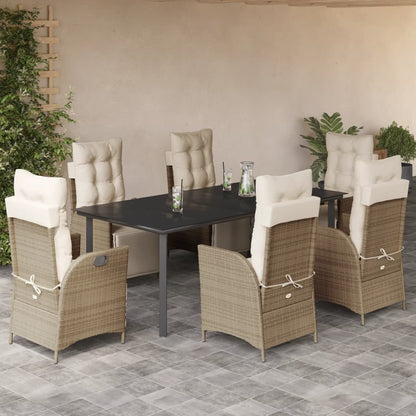 Set da Pranzo da Giardino 7 pz con Cuscini Beige in Polyrattan | homemem39