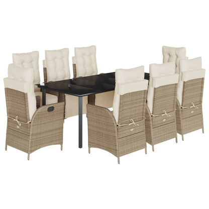 Set da Pranzo da Giardino 9 pz con Cuscini Beige in Polyrattan - homemem39
