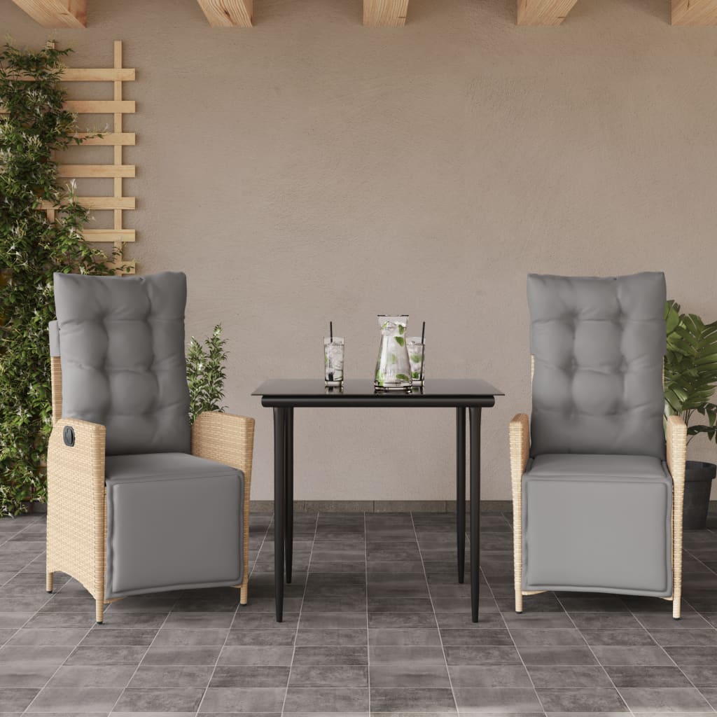Set Pranzo da Giardino 3 pz con Cuscini Beige Misto Polyrattan | homemem39