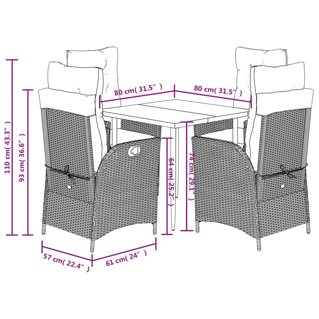 Set Pranzo da Giardino 5 pz con Cuscini Beige Misto Polyrattan | homemem39