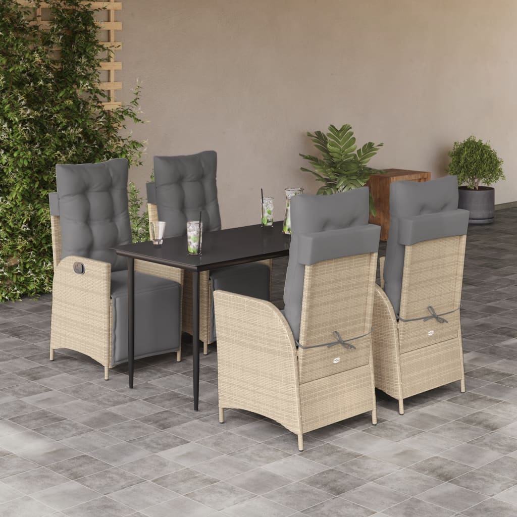 Set Pranzo da Giardino 5 pz con Cuscini Beige Misto Polyrattan | homemem39