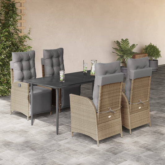 Set Pranzo da Giardino 5 pz con Cuscini Beige Misto Polyrattan - homemem39