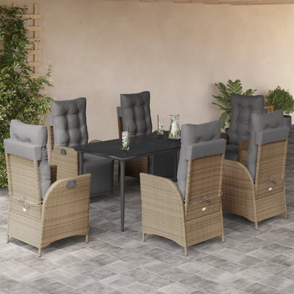 Set Pranzo da Giardino 7 pz con Cuscini Beige Misto Polyrattan